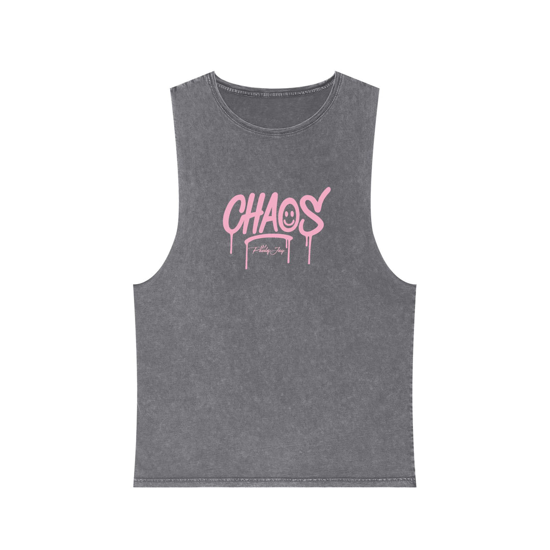 Chaos Graffiti Tank Top - Pink Streetwear Stonewash Muscle Tee