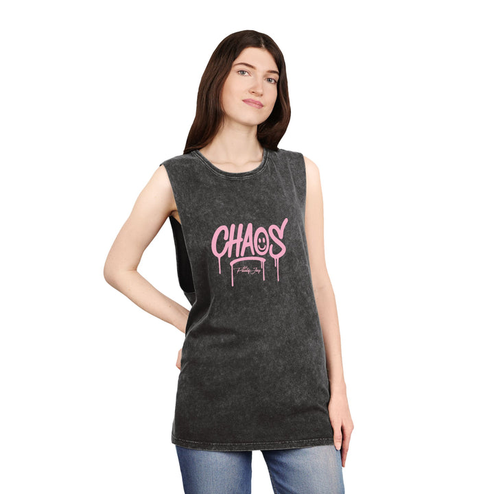 Chaos Graffiti Tank Top - Pink Streetwear Stonewash Muscle Tee
