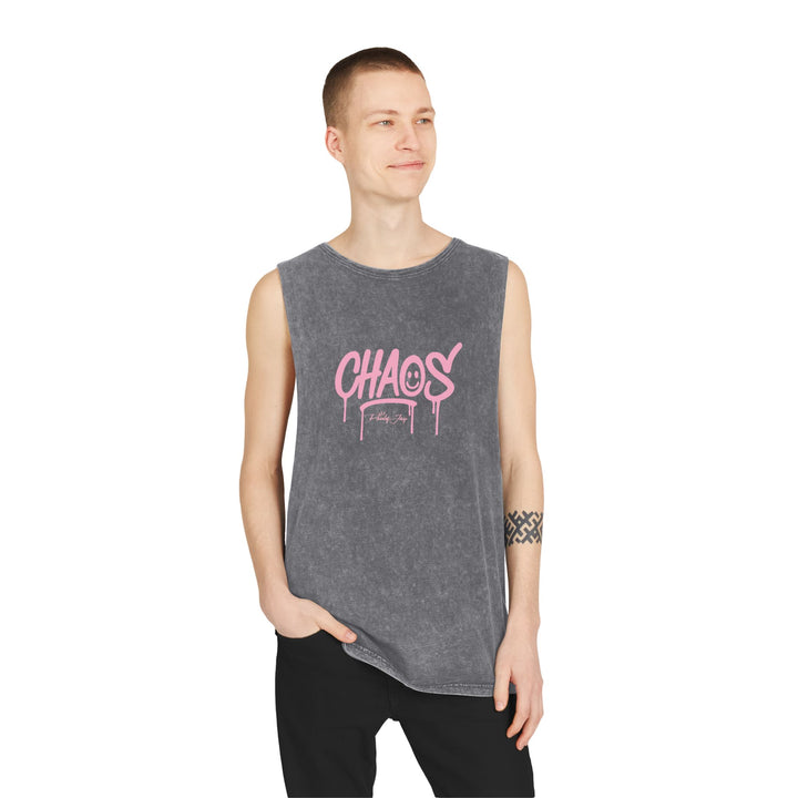 Chaos Graffiti Tank Top - Pink Streetwear Stonewash Muscle Tee
