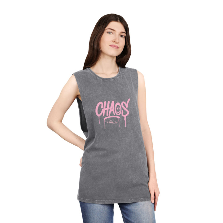 Chaos Graffiti Tank Top - Pink Streetwear Stonewash Muscle Tee