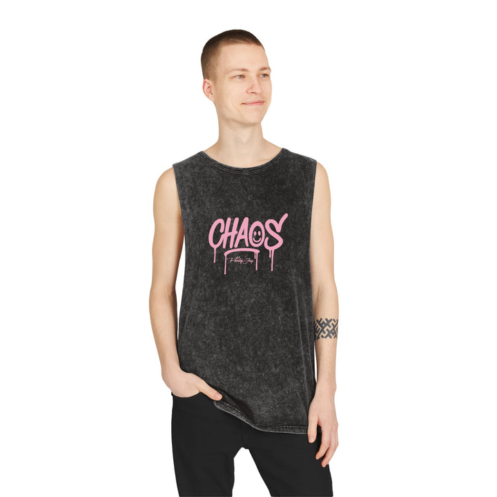 Chaos Graffiti Tank Top - Pink Streetwear Stonewash Muscle Tee
